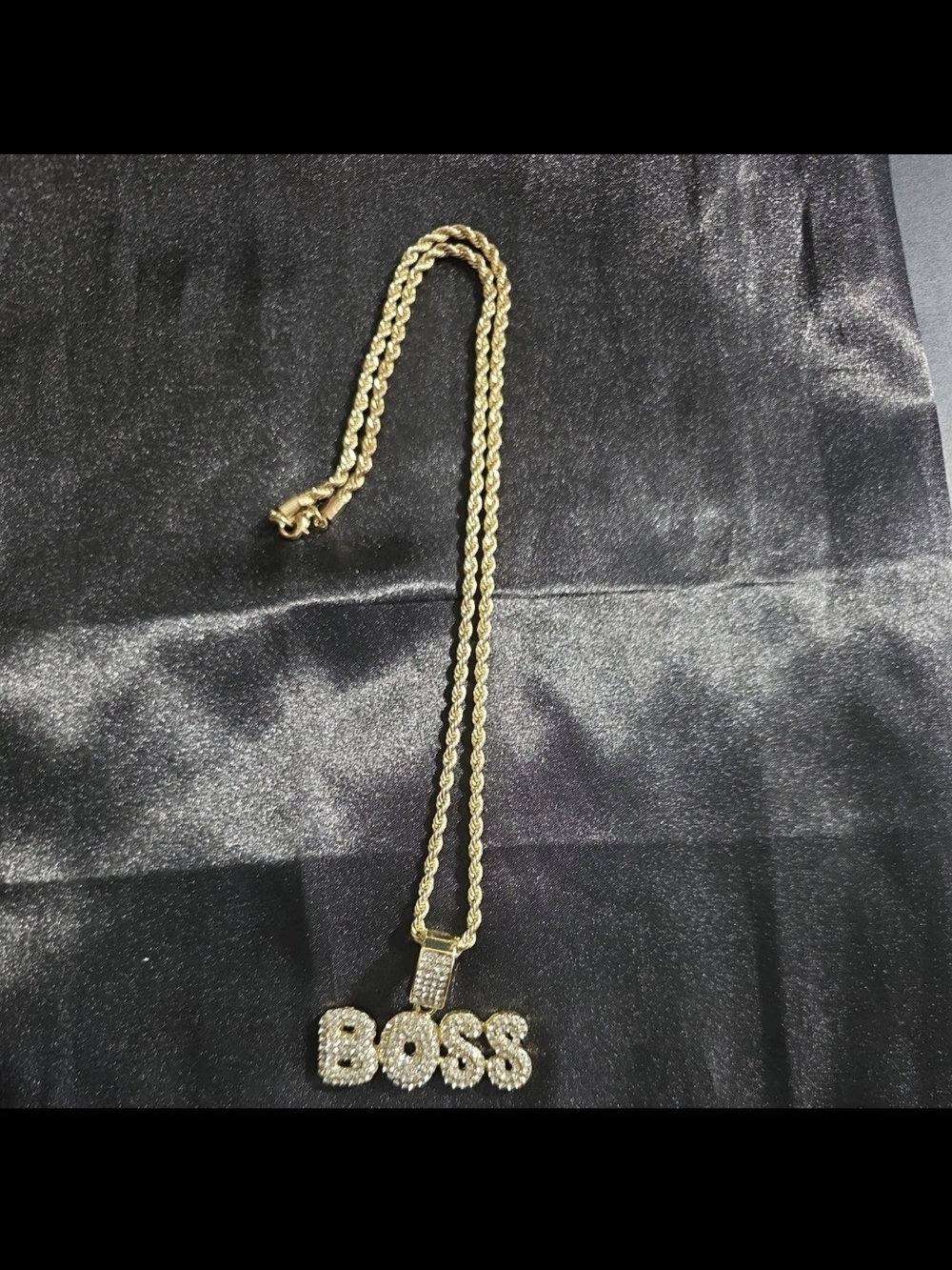 20" Gold-Tone Rhinestone 'BOSS' Pendant Rope Chain Necklace